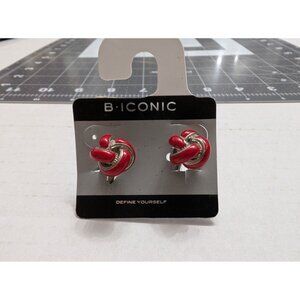 B Iconic cuff links  metal red enamel cluster silver tone jacket vtg geometric